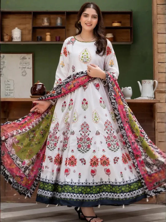2PC Stitched Printed Frok for Summers
